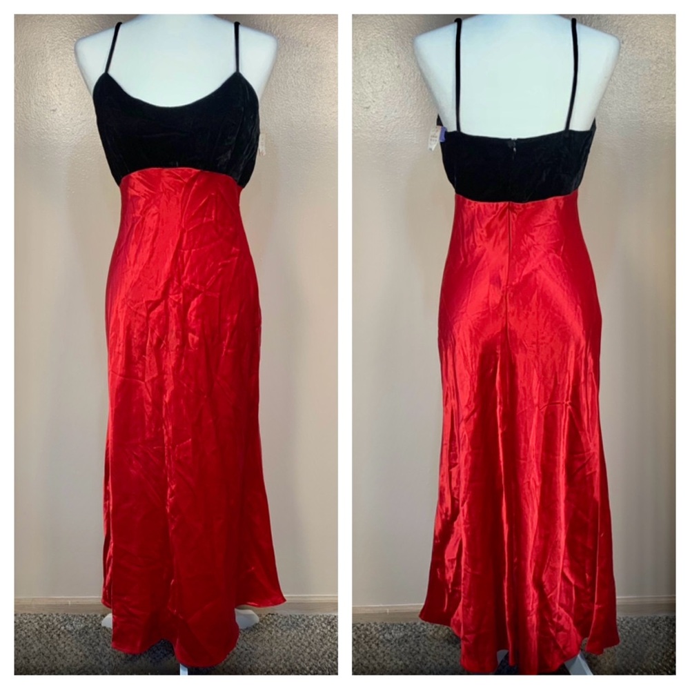 Vintage 90s Hampton Nites Satin Velvet Full Length Slip Dress